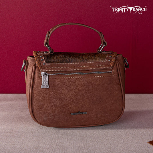 TR149-8360BR - Trinity Ranch Hair-On Cowhide Saddle Shape Collection Crossbody/Satchel -Brown