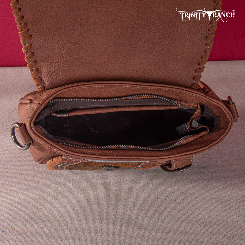 Load image into Gallery viewer, TR149-8360BR - Trinity Ranch Hair-On Cowhide Saddle Shape Collection Crossbody/Satchel -Brown
