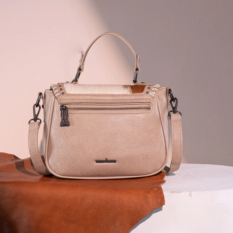 Load image into Gallery viewer, TR149-8360TN - Trinity Ranch Hair-On Cowhide Saddle Shape Collection Crossbody/Satchel - Tan
