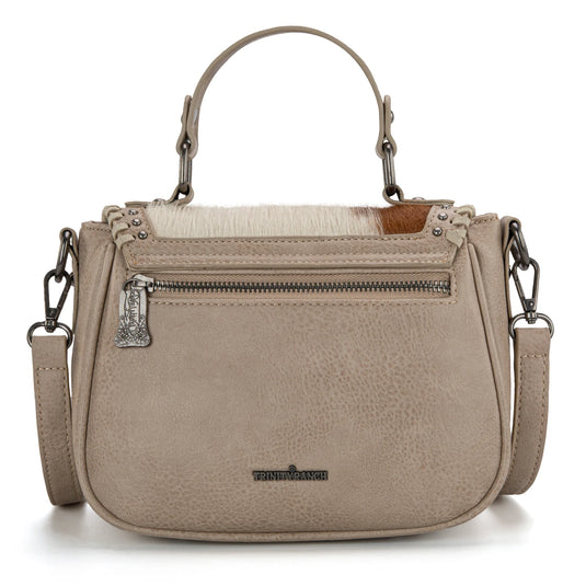 TR149-8360TN - Trinity Ranch Hair-On Cowhide Saddle Shape Collection Crossbody/Satchel - Tan