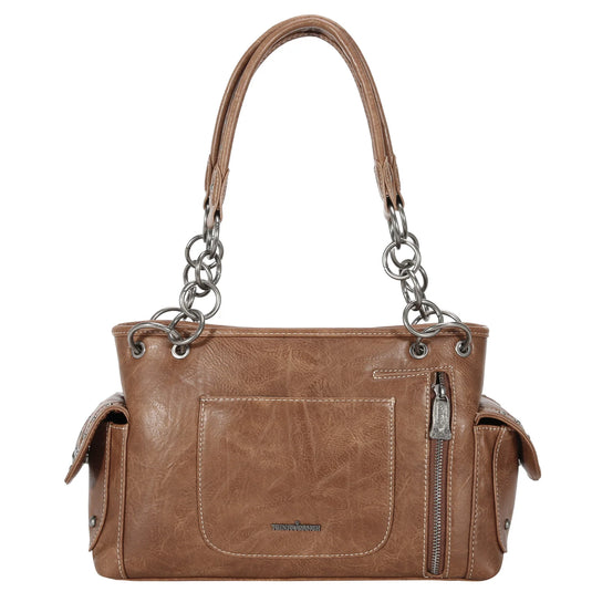 TR150G-8085BR - Trinity Ranch Tooled Collection Concealed Carry Satchel