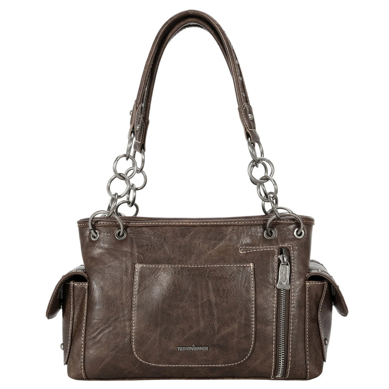 Load image into Gallery viewer, TR150G-8085CF - Trinity Ranch Tooled Collection Concealed Carry Satchel - Coffee
