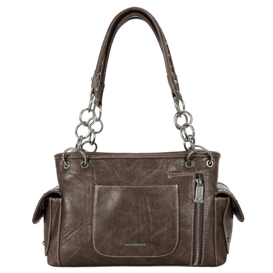 TR150G-8085CF - Trinity Ranch Tooled Collection Concealed Carry Satchel - Coffee