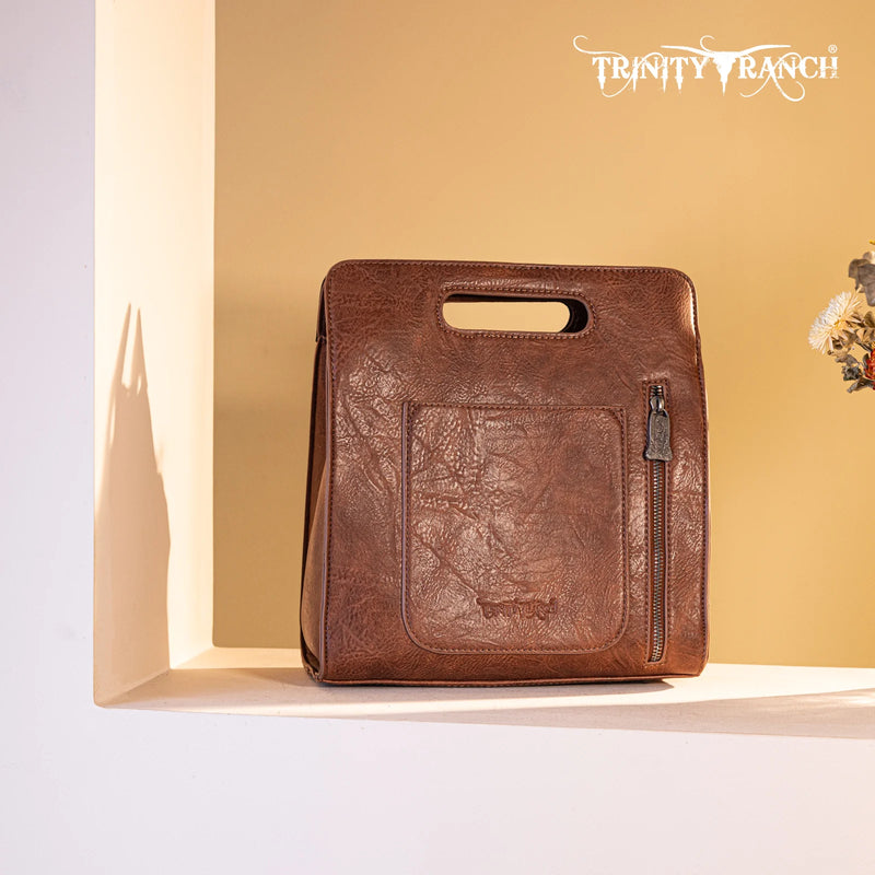 Load image into Gallery viewer, TR173G-A9360BR - Trinity Ranch Hair-On Cowhide Floral Tooled Concealed Carry Crossbody Bag - Brown
