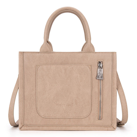 TR178G-8899TN - Trinity Ranch Hair On Cowhide Floral Tooled Concealed Carry Tote/Crossbody -Tan