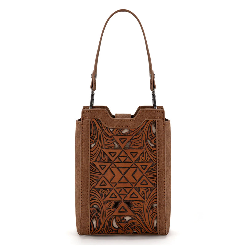 Load image into Gallery viewer, TR190-1821BR - Trinity Ranch Floral Aztec Tooled Mini Tote/Crossbody
