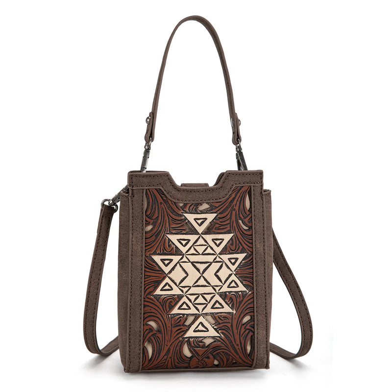 Load image into Gallery viewer, TR190-1821CF - Trinity Ranch Floral Aztec Tooled Mini Tote/Crossbody
