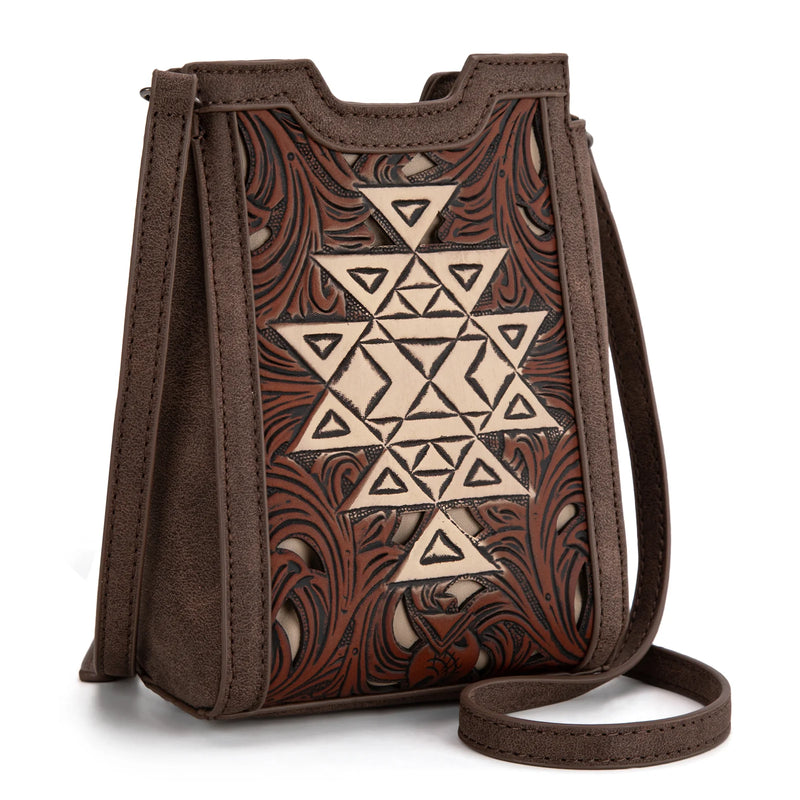 Load image into Gallery viewer, TR190-1821CF - Trinity Ranch Floral Aztec Tooled Mini Tote/Crossbody
