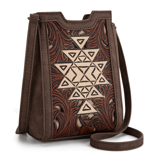 TR190-1821CF - Trinity Ranch Floral Aztec Tooled Mini Tote/Crossbody