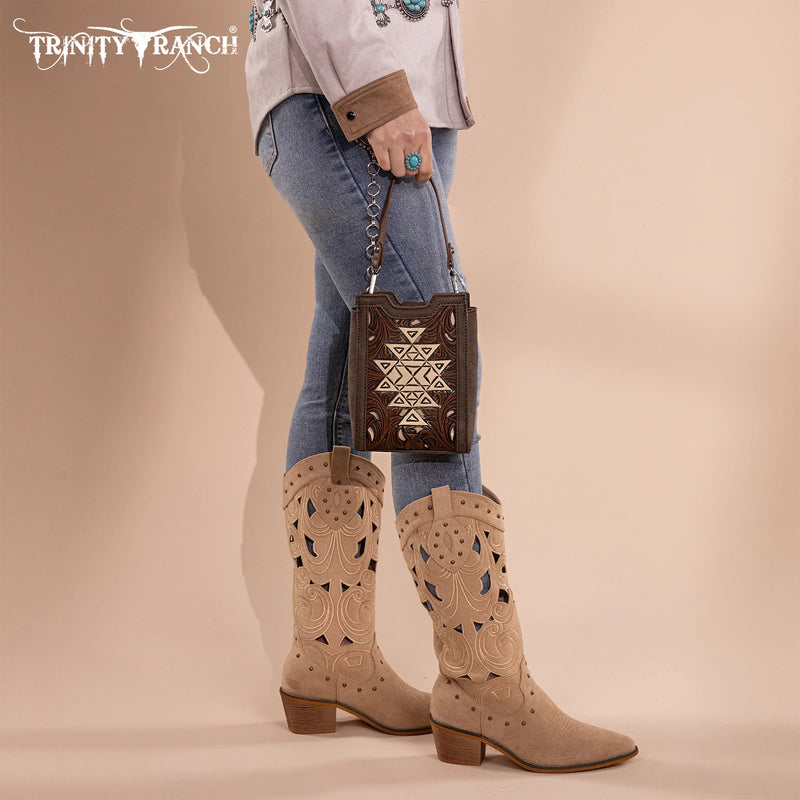 Load image into Gallery viewer, TR190-1821CF - Trinity Ranch Floral Aztec Tooled Mini Tote/Crossbody
