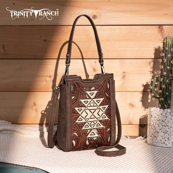 TR190-1821CF - Trinity Ranch Floral Aztec Tooled Mini Tote/Crossbody