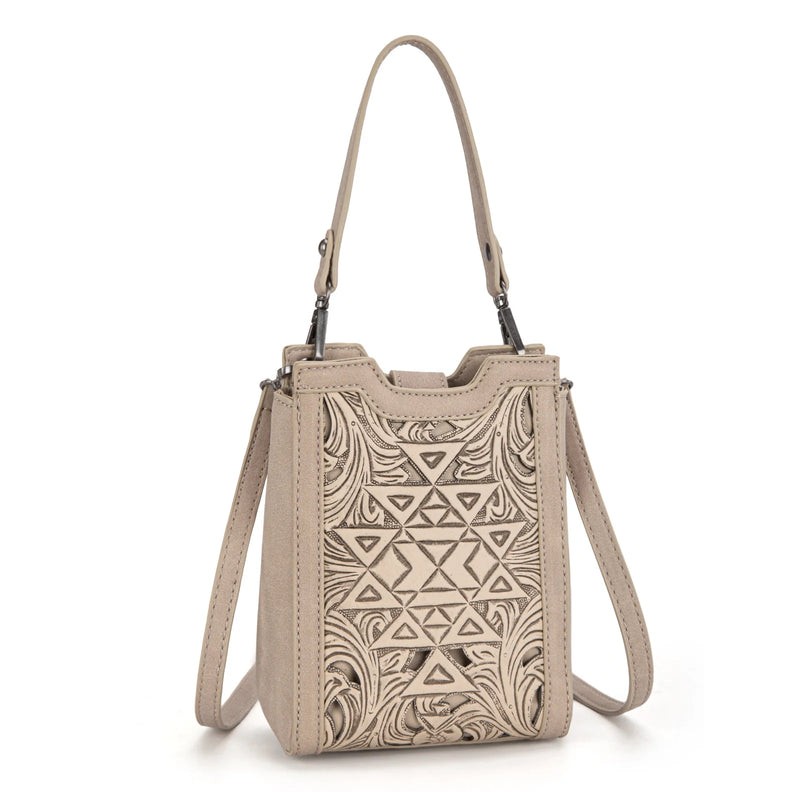 Load image into Gallery viewer, TR190-1821TN - Trinity Ranch Floral Aztec Tooled Mini Tote/Crossbody
