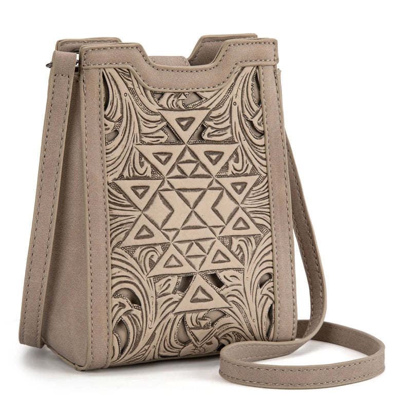 Load image into Gallery viewer, TR190-1821TN - Trinity Ranch Floral Aztec Tooled Mini Tote/Crossbody
