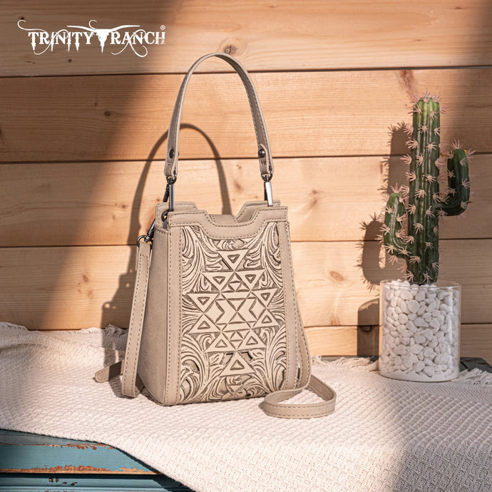 TR190-1821TN - Trinity Ranch Floral Aztec Tooled Mini Tote/Crossbody