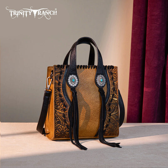 TR192-1605LBR - Trinity Ranch Concho Collection Mini Tote/Crossbody