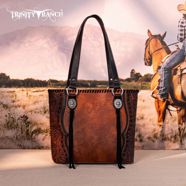 Load image into Gallery viewer, TR192G-8317LBR - Trinity Ranch Concho Collection Concealed Carry Tote - Light Brown

