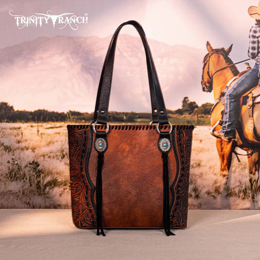 TR192G-8317LBR - Trinity Ranch Concho Collection Concealed Carry Tote - Light Brown