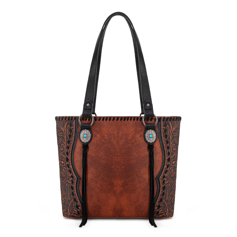 Load image into Gallery viewer, TR192G-8317LBR - Trinity Ranch Concho Collection Concealed Carry Tote - Light Brown

