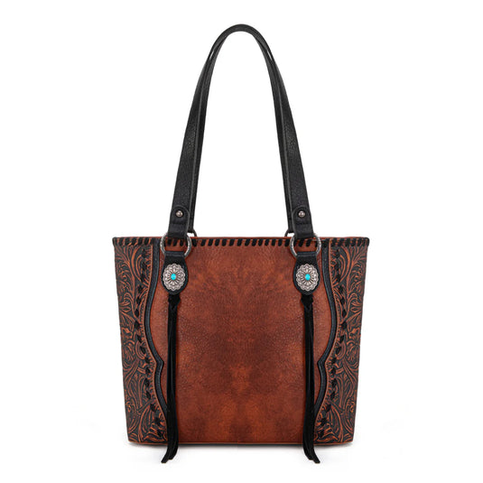 TR192G-8317LBR - Trinity Ranch Concho Collection Concealed Carry Tote - Light Brown