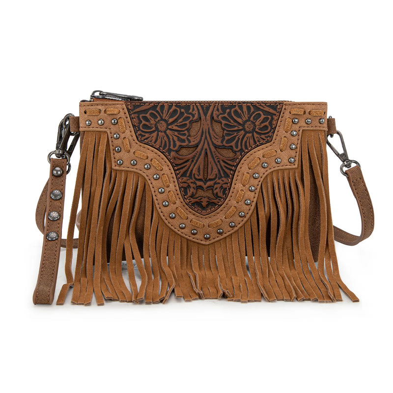 Load image into Gallery viewer, TR194-181BR - Trinity Ranch Floral Tooled Collection Clutch/Crossbody - Brown
