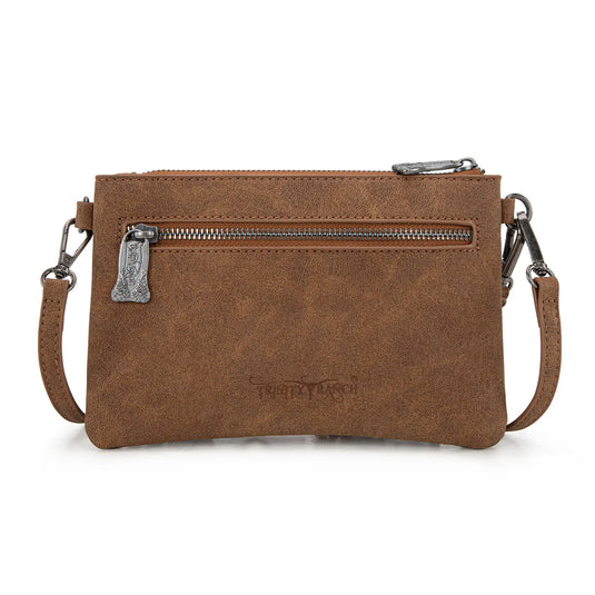 TR194-181BR - Trinity Ranch Floral Tooled Collection Clutch/Crossbody - Brown