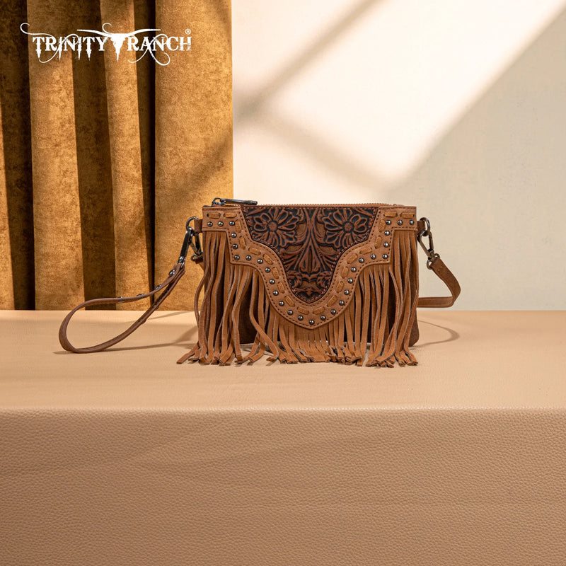 Load image into Gallery viewer, TR194-181BR - Trinity Ranch Floral Tooled Collection Clutch/Crossbody - Brown
