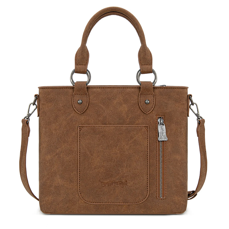 Load image into Gallery viewer, TR194-8250BR - Trinity Ranch Floral Tooled Fringe Tote/Crossbody - Brown

