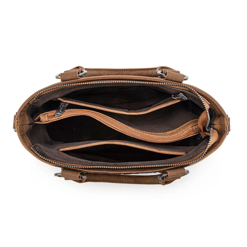 Load image into Gallery viewer, TR194-8250BR - Trinity Ranch Floral Tooled Fringe Tote/Crossbody - Brown
