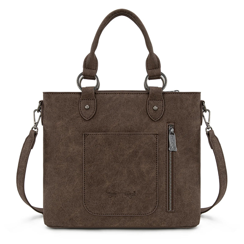 Load image into Gallery viewer, TR194-8250CF - Trinity Ranch Floral Tooled Fringe Tote/Crossbody - Coffee
