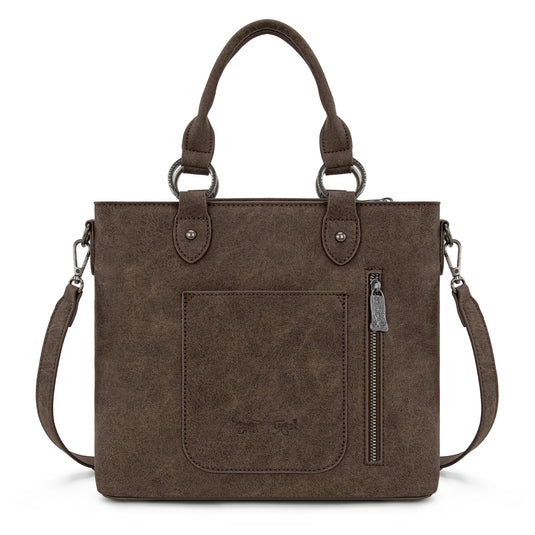 TR194-8250CF - Trinity Ranch Floral Tooled Fringe Tote/Crossbody - Coffee