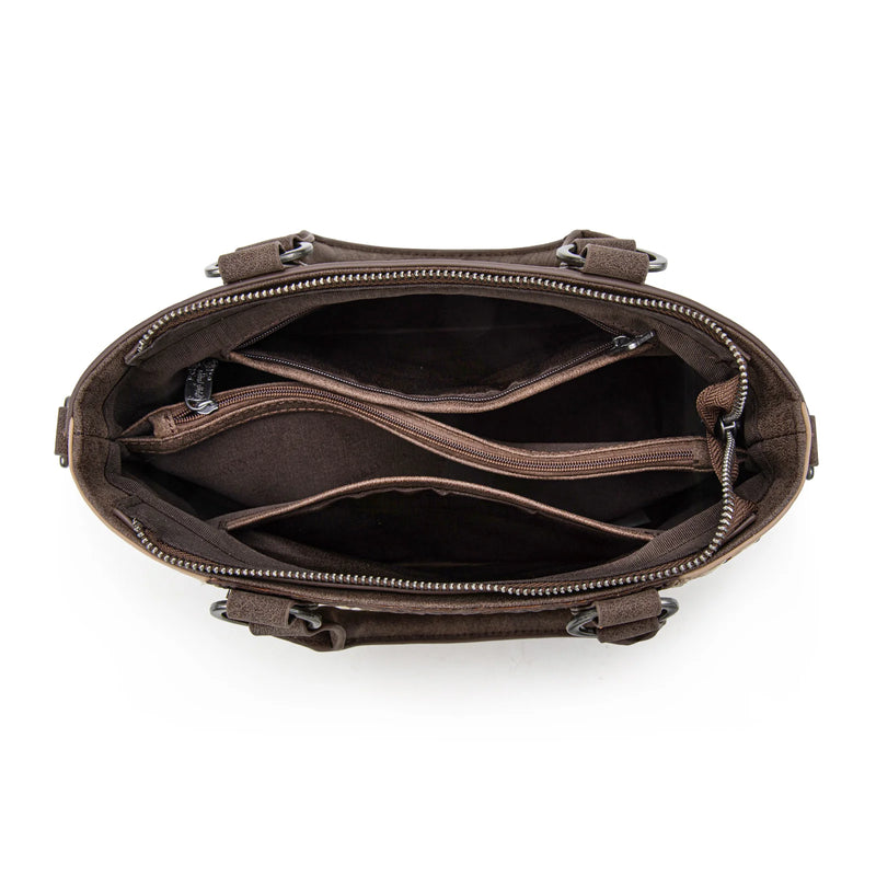 Load image into Gallery viewer, TR194-8250CF - Trinity Ranch Floral Tooled Fringe Tote/Crossbody - Coffee
