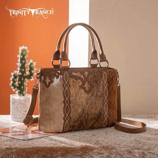 TR198G-8899BR - Trinity Ranch Genuine Hair-On Cowhide Collection Concealed Carry Tote - Brown