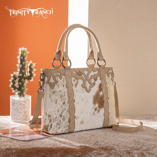TR198G-8899TN - Trinity Ranch Genuine Hair-On Cowhide Collection Concealed Carry Tote - Tan