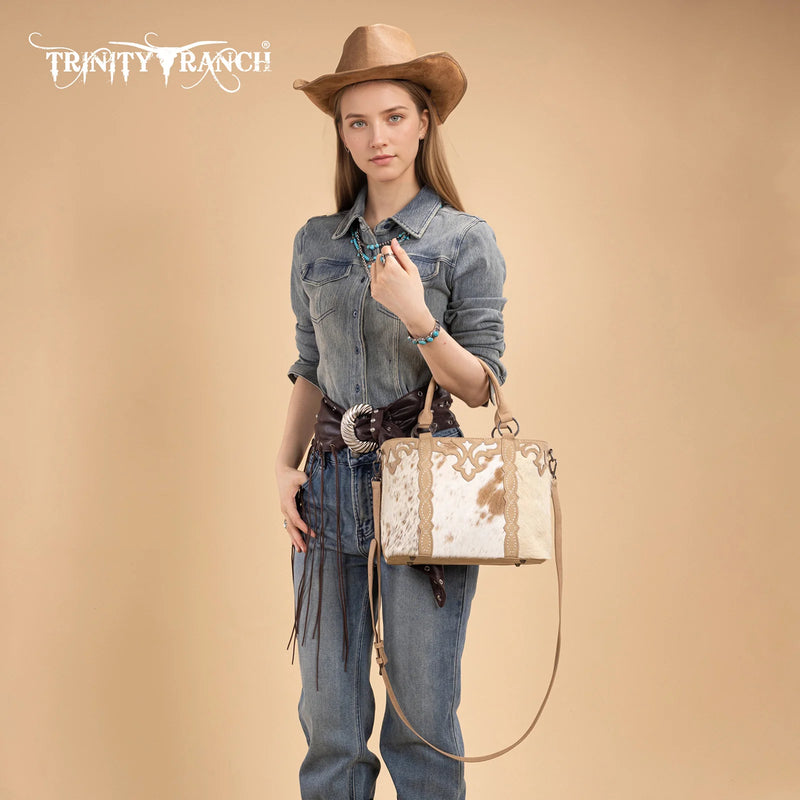 Load image into Gallery viewer, TR198G-8899TN - Trinity Ranch Genuine Hair-On Cowhide Collection Concealed Carry Tote - Tan
