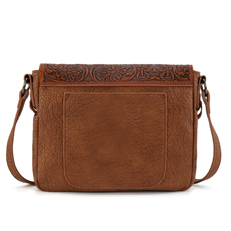 Load image into Gallery viewer, TR203-8360BR - Trinity Ranch Genuine Hair-On Cowhide Tooled Collection Crossbody - Brown

