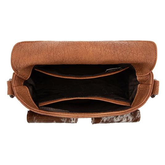 TR203-8360BR - Trinity Ranch Genuine Hair-On Cowhide Tooled Collection Crossbody - Brown
