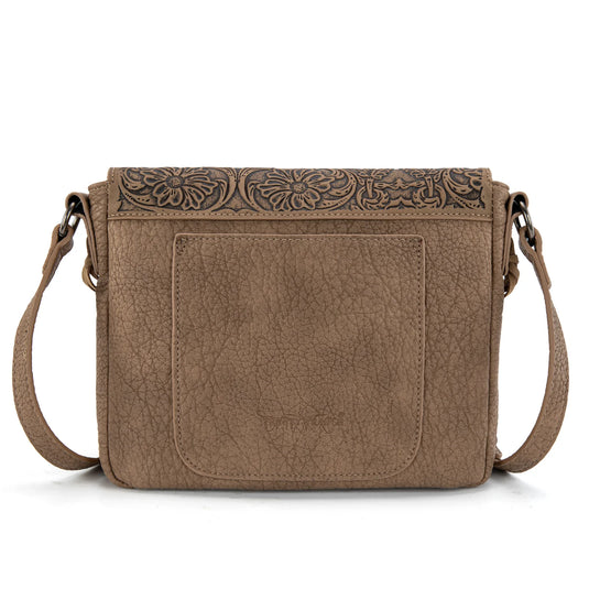 TR203-8360KH - Trinity Ranch Genuine Hair-On Cowhide Tooled Collection Crossbody - Khaki