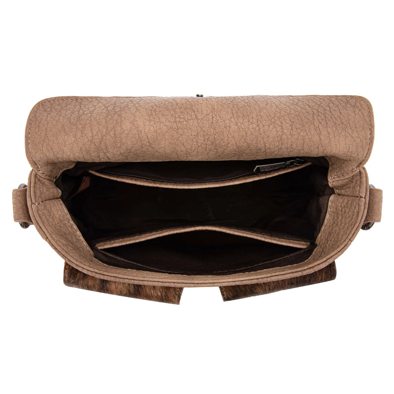 Load image into Gallery viewer, TR203-8360KH - Trinity Ranch Genuine Hair-On Cowhide Tooled Collection Crossbody - Khaki
