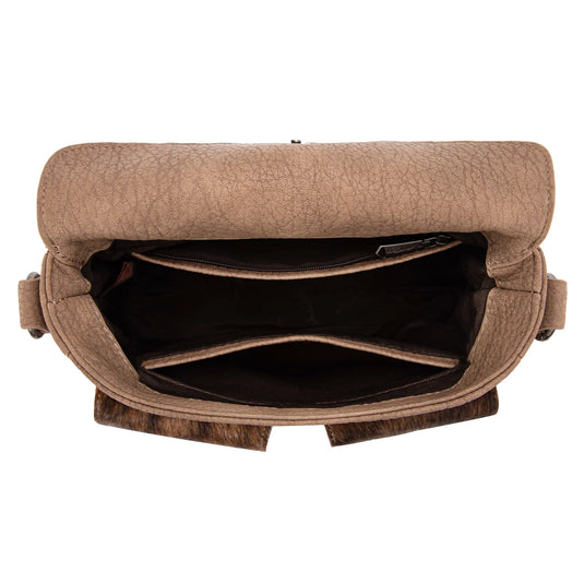 TR203-8360KH - Trinity Ranch Genuine Hair-On Cowhide Tooled Collection Crossbody - Khaki
