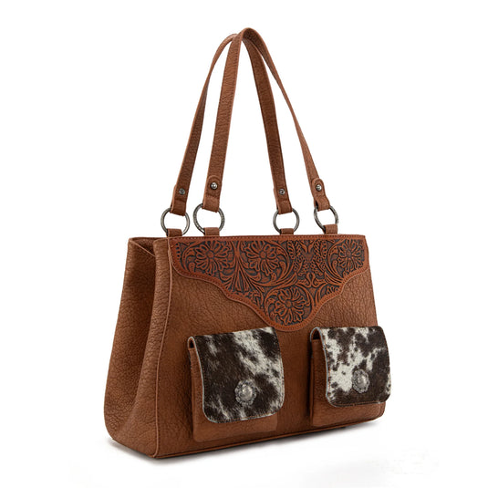 TR203G-8600BR - Trinity Ranch Genuine Hair-On Cowhide Concealed Carry Tote - Brown