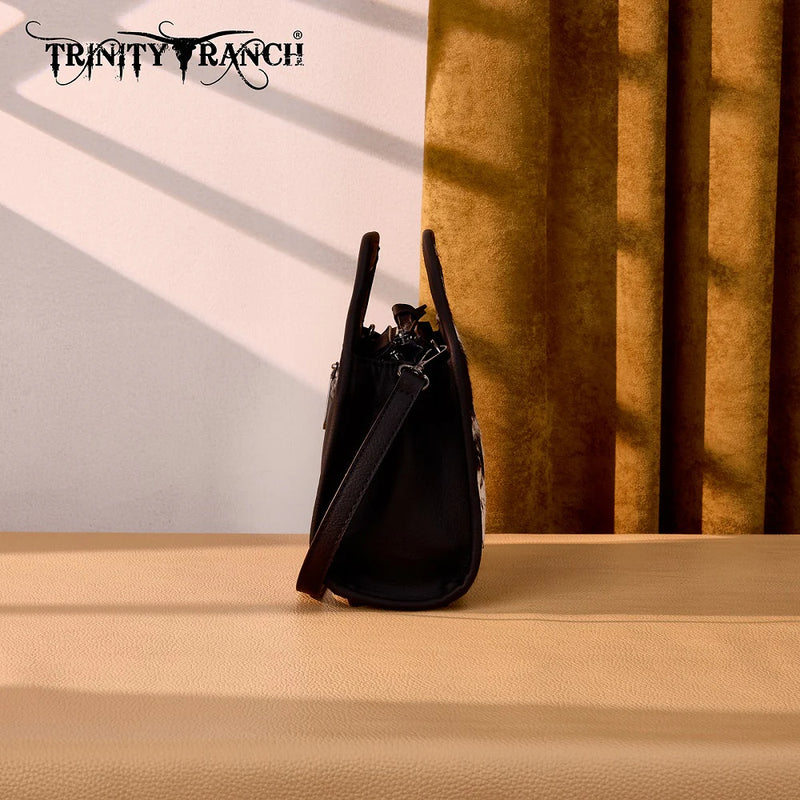 Load image into Gallery viewer, TR206-8360BK - Trinity Ranch Genuine Hair-On Cowhide Satchel Crossbody Bag - Black
