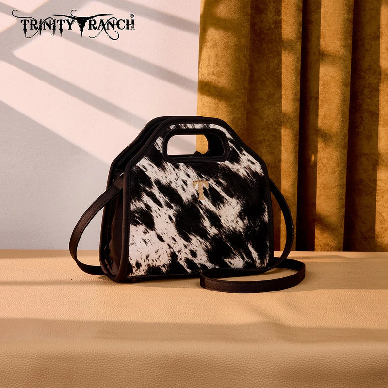 Load image into Gallery viewer, TR206-8360BK - Trinity Ranch Genuine Hair-On Cowhide Satchel Crossbody Bag - Black
