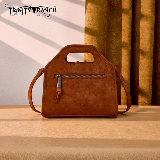 TR206-8360BR - Trinity Ranch Genuine Hair-On Cowhide Satchel Crossbody Bag - Brown