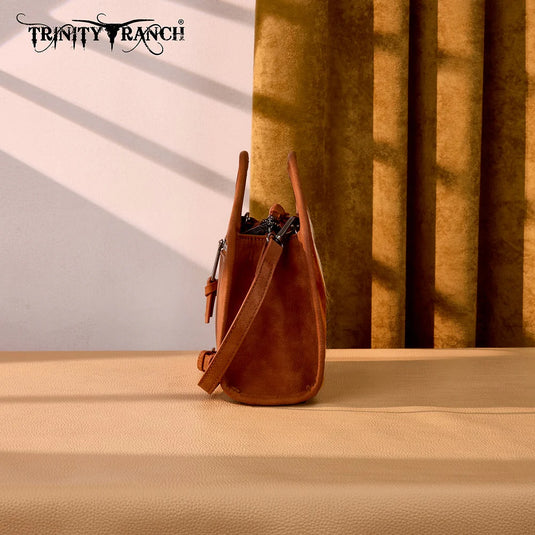 TR206-8360BR - Trinity Ranch Genuine Hair-On Cowhide Satchel Crossbody Bag - Brown