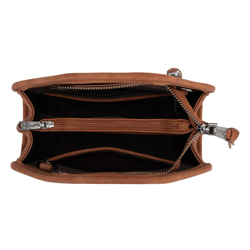 Load image into Gallery viewer, TR206-8360BR - Trinity Ranch Genuine Hair-On Cowhide Satchel Crossbody Bag - Brown
