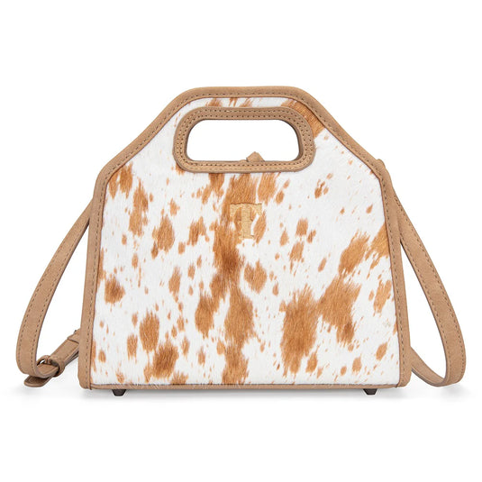 TR206-8360TN - Trinity Ranch Genuine Hair-On Cowhide Satchel Crossbody Bag - Tan
