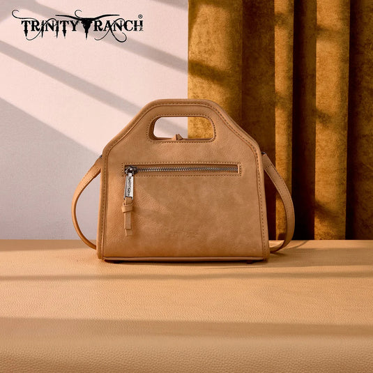 TR206-8360TN - Trinity Ranch Genuine Hair-On Cowhide Satchel Crossbody Bag - Tan