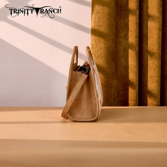 TR206-8360TN - Trinity Ranch Genuine Hair-On Cowhide Satchel Crossbody Bag - Tan