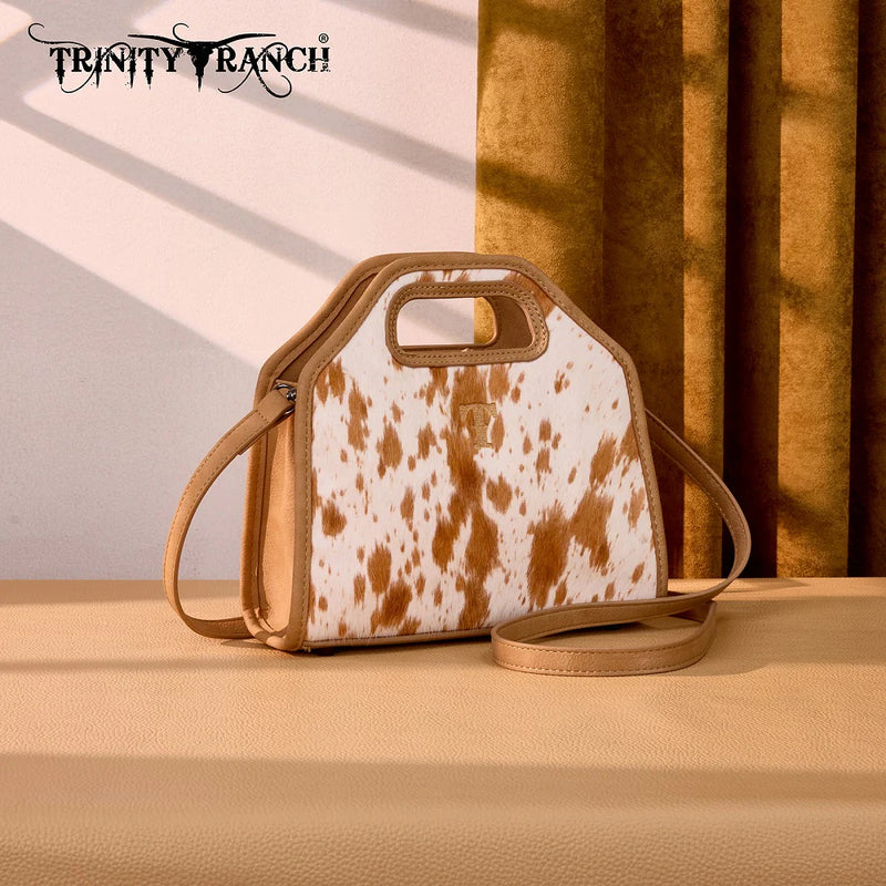 Load image into Gallery viewer, TR206-8360TN - Trinity Ranch Genuine Hair-On Cowhide Satchel Crossbody Bag - Tan
