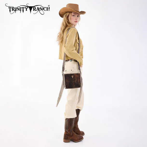 Load image into Gallery viewer, TR207-8360CF - Trinity Ranch Cowhide Fringe Crossbody Bag - Coffee
